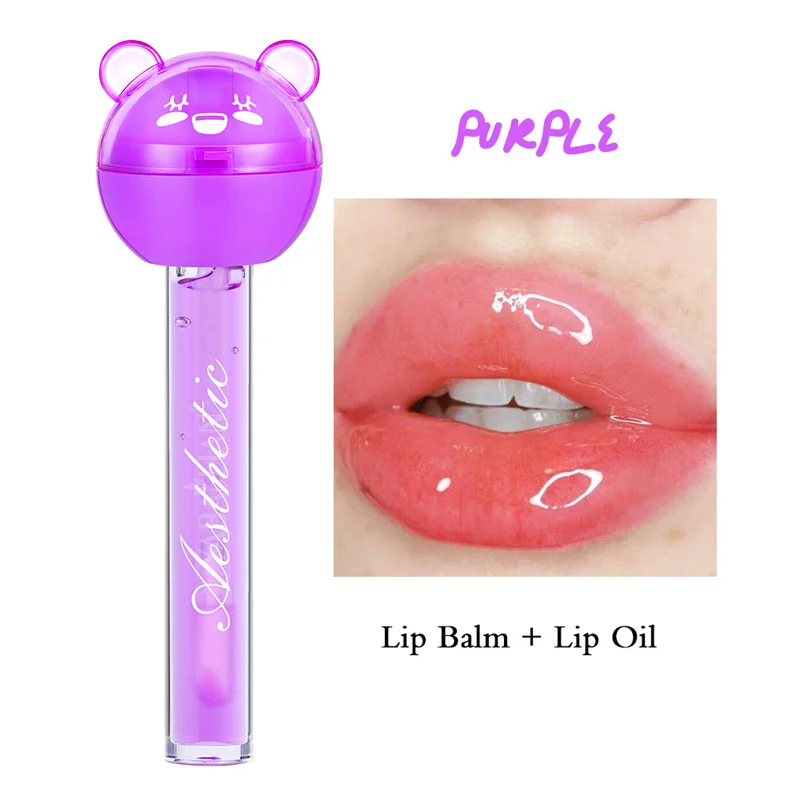 2 in 1 Cute LoIliPop Lip Balm Lip Gloss Moisturizer Candy Magice Lip Glaze  GX