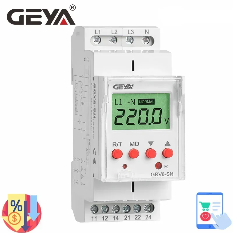 GEYA GRV8-SN/SP LCD 디지털 디스플레이 전압 릴레이 8A 70V-650V가 있는 과전압 저전압 보호 장치