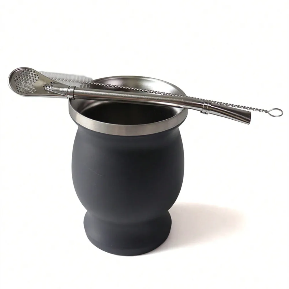 230ML Yerba Mate Cup Set Stainless Steel Includes Double Cleaning Brush Straw Anti Scalding Insulated Cup Home Teaware