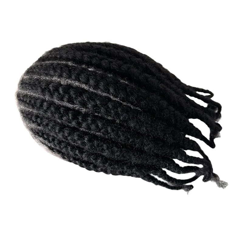 Indian Virgin Human Hair Replacement Black Color Afro Corn Braids 8x10 Full Lace Toupee for Black Men