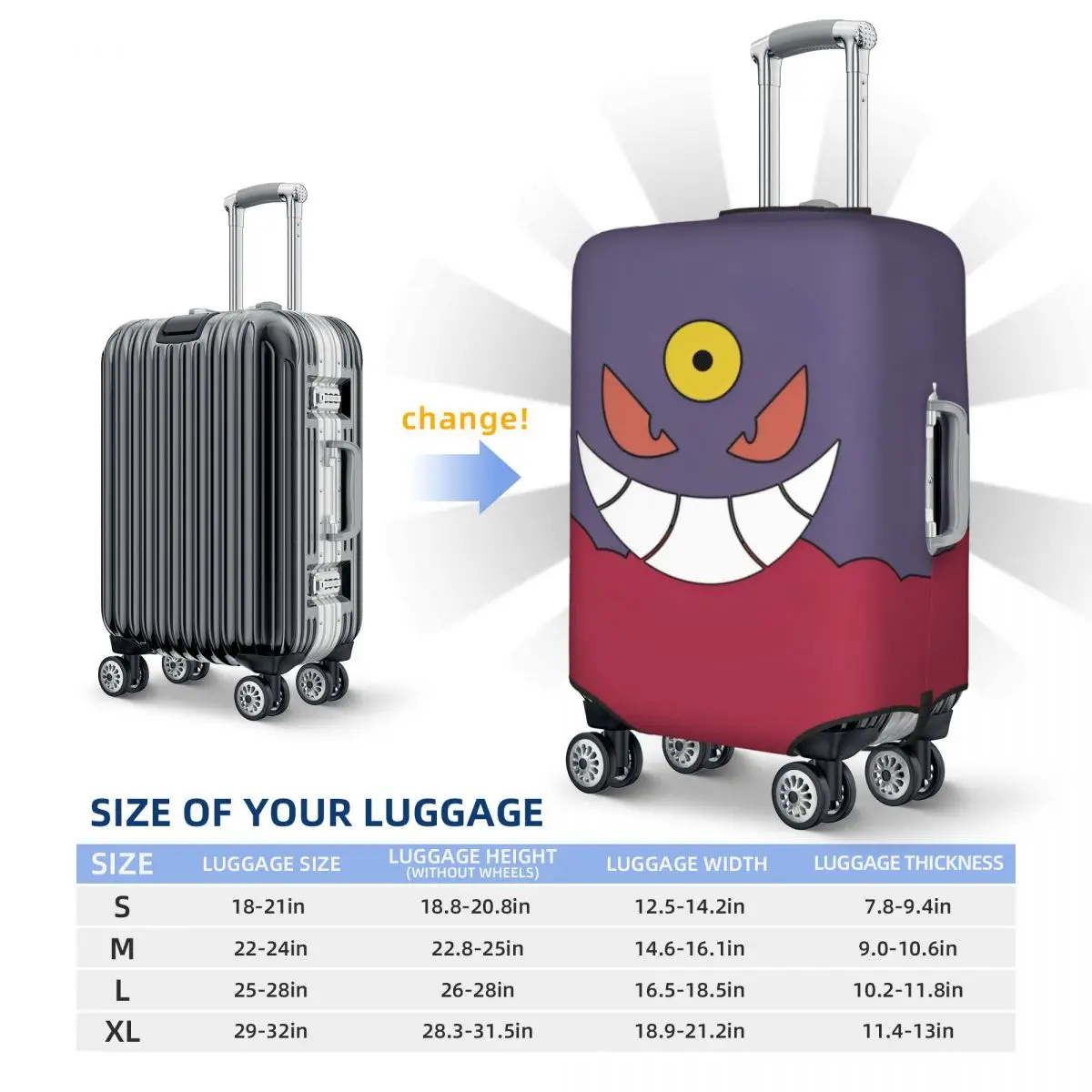 Anime Pokemon Funny 3D Face Suitcase Cover Business Vacation Useful Luggage Accesories Protection 5