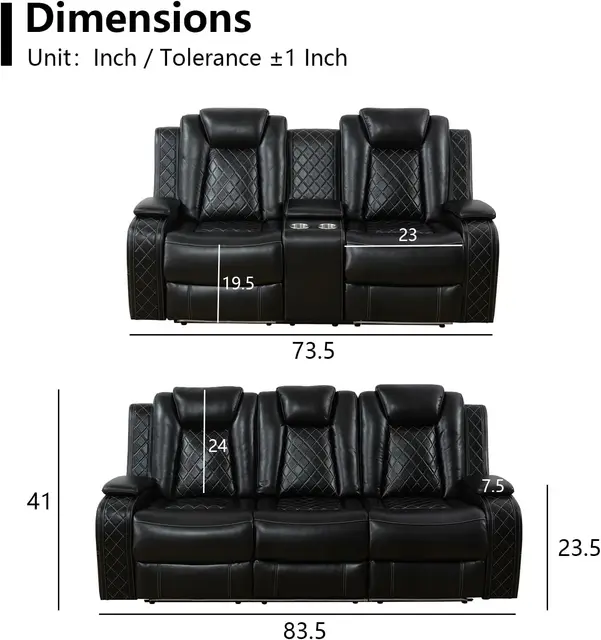 1414-5106b5.jpg Power Recliner Sofa Set with LED Light for Living Room Furniture,Black Leather Reclining Sofa and Loveseat Set 3 Seater Sofa