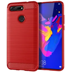 Premium Carbon Fiber Shockproof Phone Case - Full Protective Back Cover by Huawey for Honor View 20 (Red)
