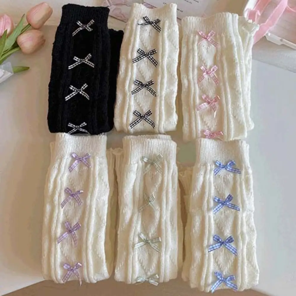 Sweet Korean Style Children's Leg Warmers Harajuku JK Knitted Leg Cover Woolen Foot Cover Plaid Bow Socks Autumn/Winter