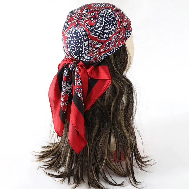 Luxus Platz Seide Haar Schal Frauen Neck Schalldämpfer Hijab Dame Schals Taschentuch Druck Weibliche ScarvesHead Bandana Bufanda – Detail 2