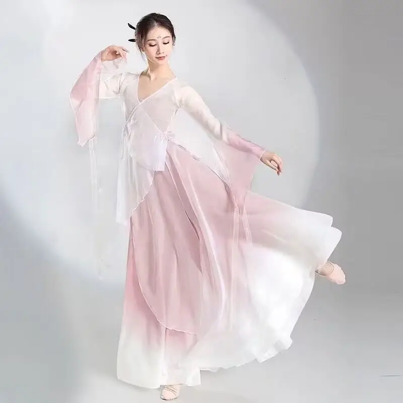 Chinese style folk dance classical dancer performance costumes elegant cardigan practice clothes body rhyme long outer gauze rhyme stew