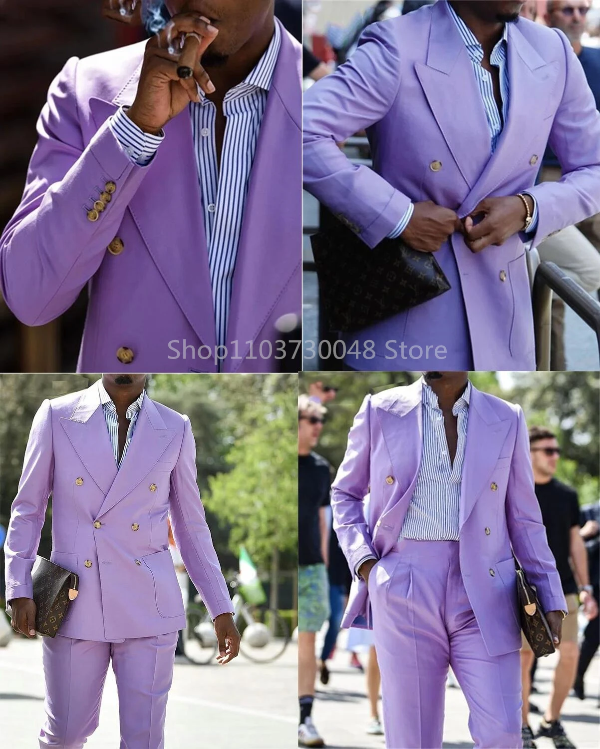 Men's Peak Lapel Suit Tuxedos Double Breasted Two-Piece Prom Banquet Party Wedding Groom