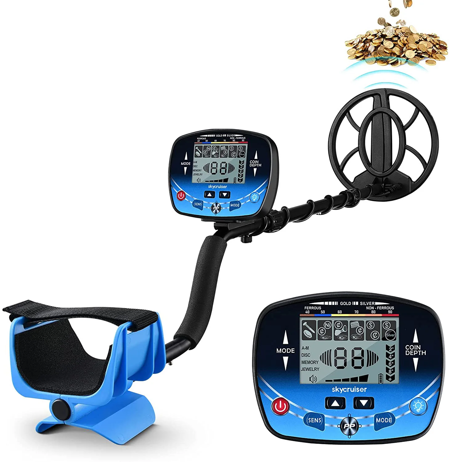 Metal Detector Underground Professional Depth Search Finder Gold Detector Treasure Detecting Pinpointer Waterproof Coil