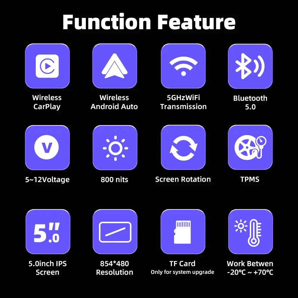 EKIY 5,0 Zoll Wireless CarPlay Moto Android Auto Tragbare Digitale Motorrad Armaturenbrett GPS Navigation Abnehmbarer Bildschirm – Detail 2