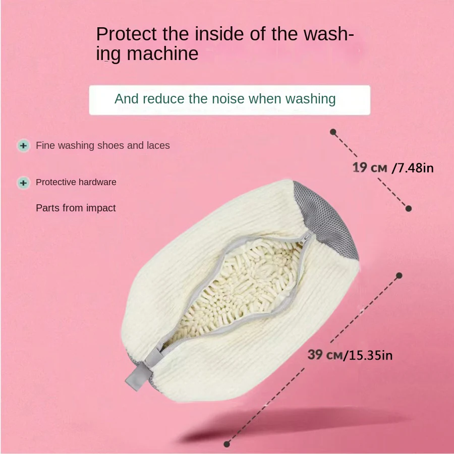 Fluffy Fiber 360 °  Surround Cleaning Shoe Washing Bag - Reusable Durable Machine-Washable Laundry Bag with Zipper Closure (1Pc)