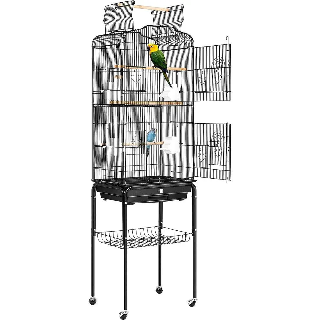 

64 Inch Bird Cage with Play Top and Rolling Stand for Parrots Conures Lovebird Cockatiel Parakeets Black