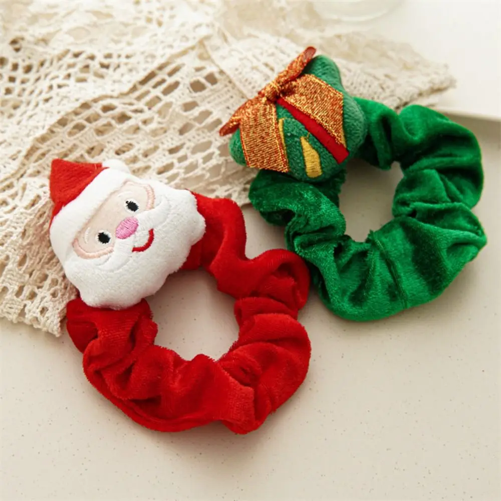 Soft Winter Christmas Scrunchies Cute Plush Hair Ring Cartoon Santa Claus Hair Rope Girl