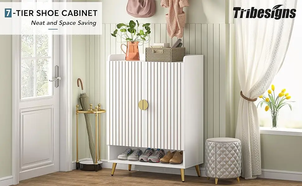 Tribesigns 6-Tier Shoe Cabinet with Doors, Wooden Shoe Storage Cabinet with Adjustable Shelves for Entryway, Hallway, Bedroom