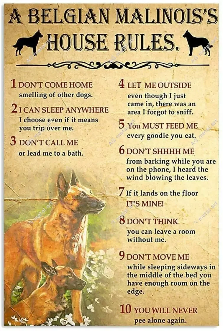 

Belgian Malinois House Wall Decor Poster Vintage Style Metal Wall Plaque Wall Decoration Metal Sign posters 8x12 Inch