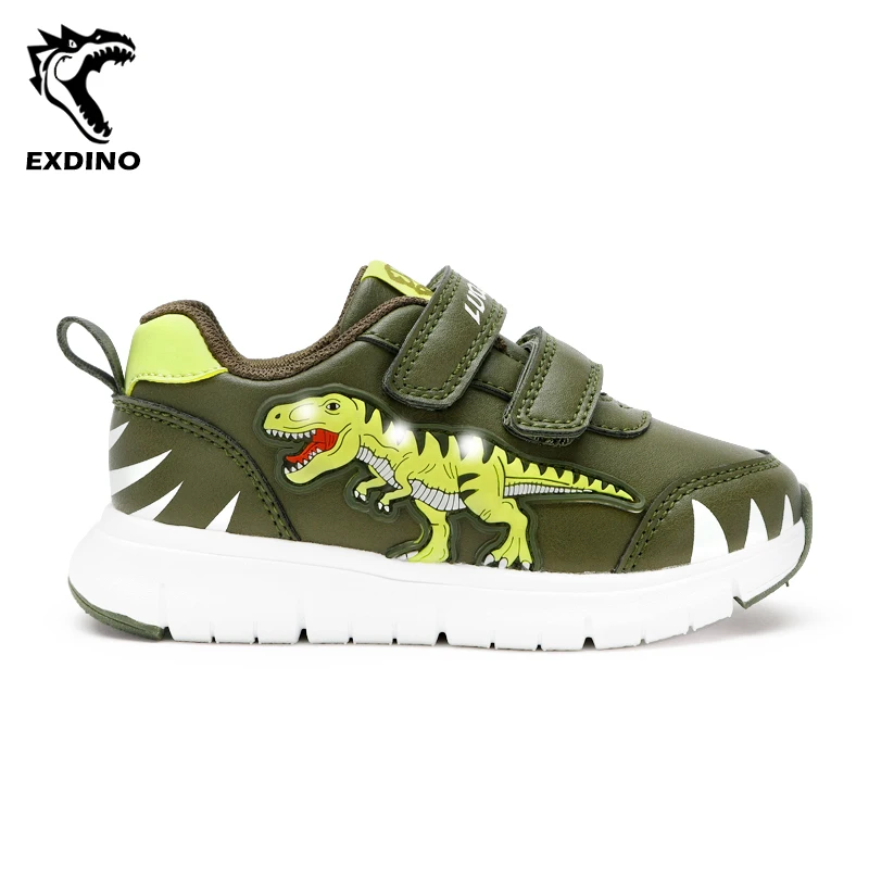 EXDINO 공룡 베이비 키즈 LED T-REX 가죽 가을 새 소년 소녀 깜박..