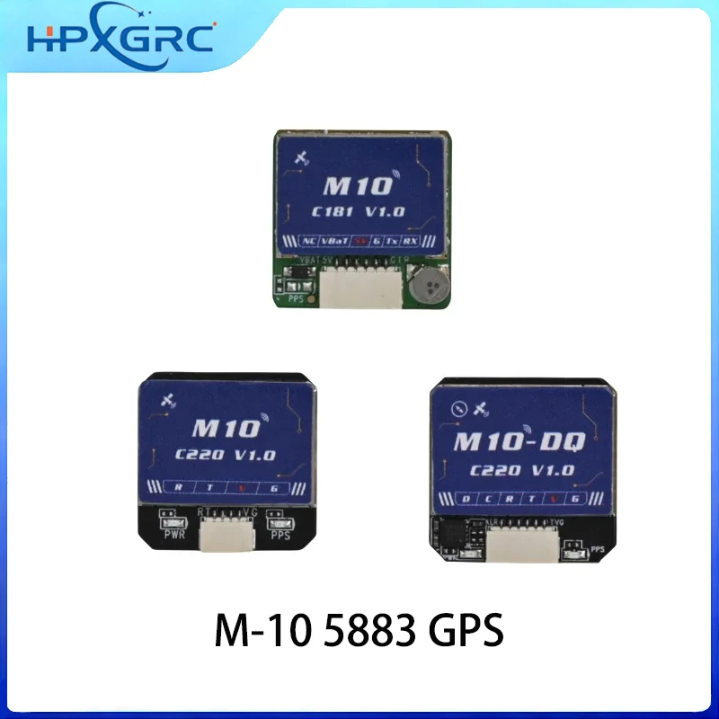 Gros plan du module GPS M10 pour drone FPV, antenne céramique et connecteur JST.