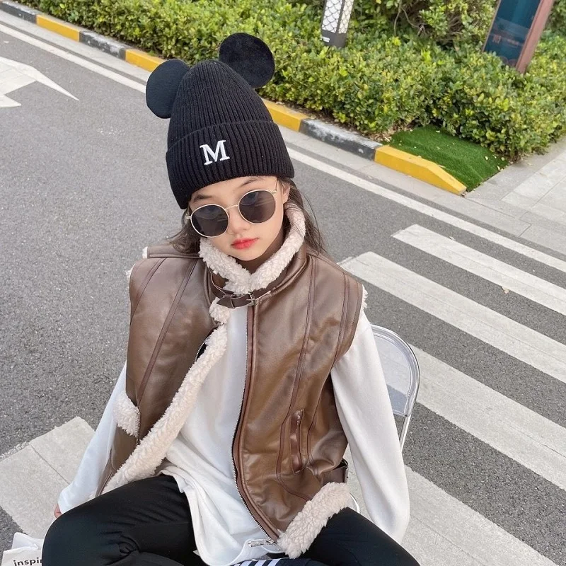 Fashion Baby Boy Girl Winter PU Leather Vest Fleece Inside Toddler Teen Child Waistcoat Outwear Warm Thick Baby Clothes 2-16Y