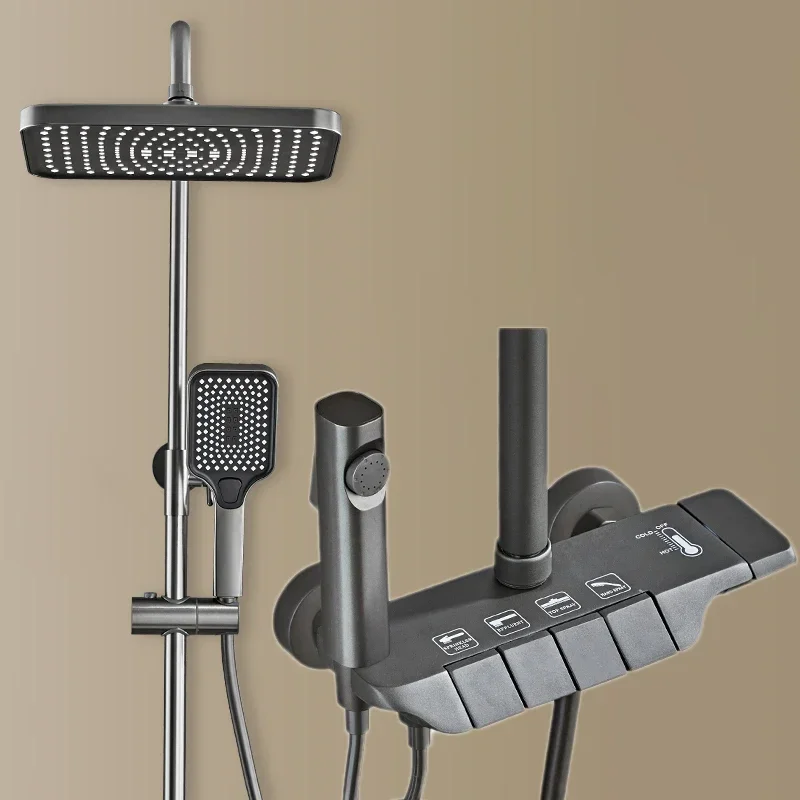 Black Piano Bathroom Shower System Solid Brass Hot Cold Bathroom Mixer Faucets Rain Shower Head Luxury Piano Bathroom Shower Set 2
