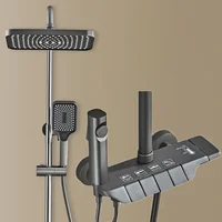 Black Piano Bathroom Shower System Solid Brass Hot Cold Bathroom Mixer Faucets Rain Shower Head Luxury Piano Bathroom Shower Set 2
