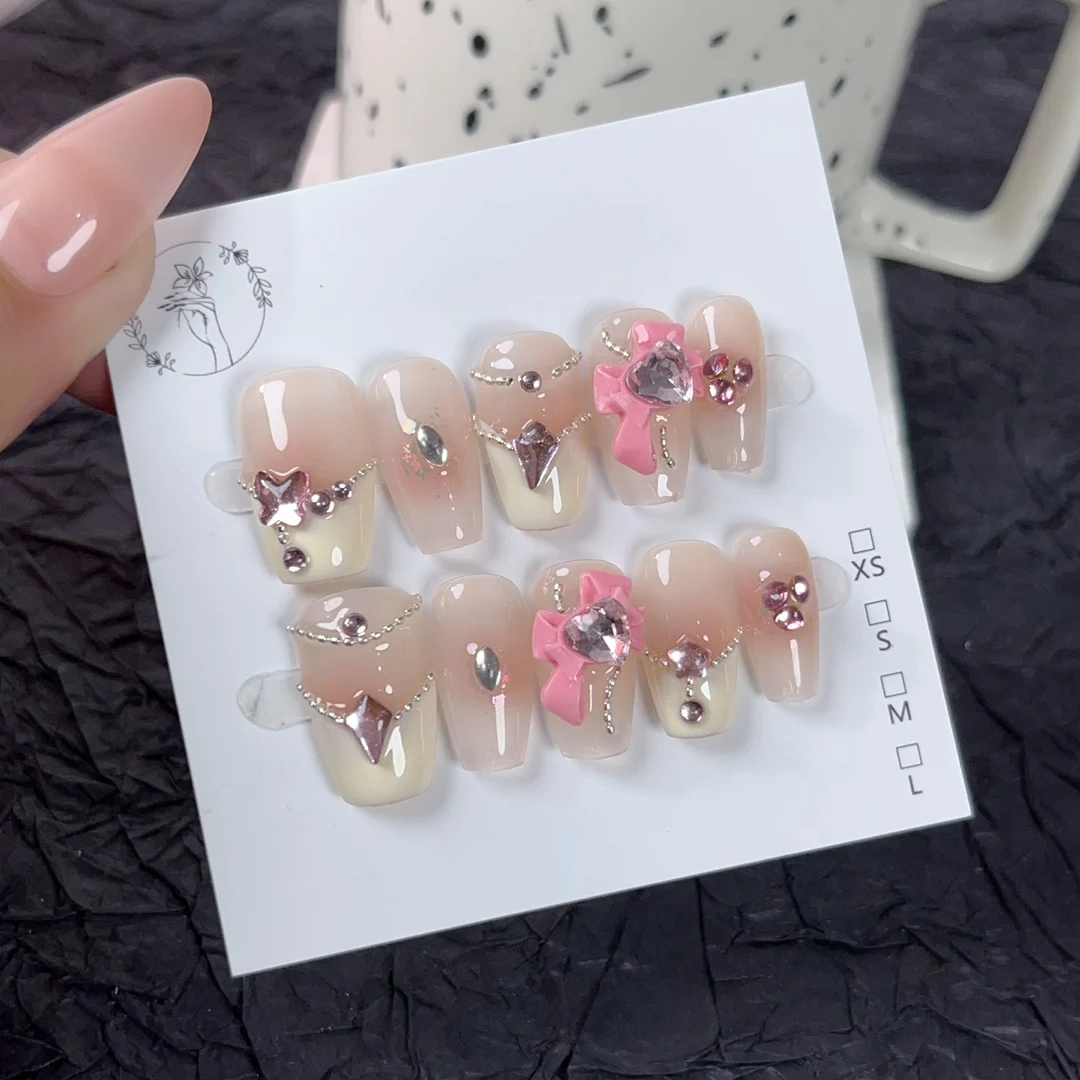 

Emmabeauty милая девочка короткий T Съемный Многоразовый высокое качество ручной работы пресс на ногтях розового цвета и милый стиль
