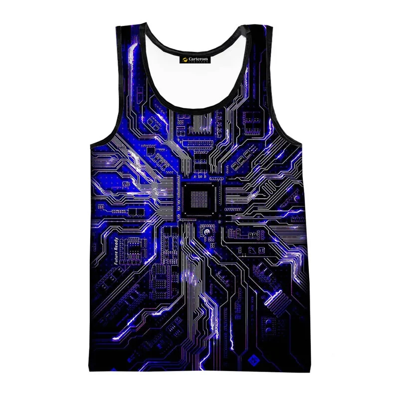 

Fashion Electronic Chip Graphic Vest For Men Print CPU Cool Designs Sleeveless Tank Tops Daily Casual Quick-drying Vest Homme