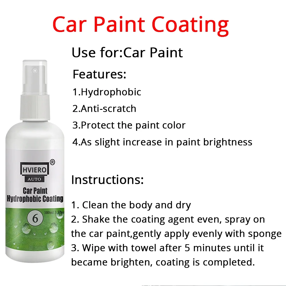 HVIERO-6 20/50ml Paint Sealant Care Polishing Hydrophobic Coating Anti Scratch Auto Spot Rust Nano Ceramic Cars Cleaner Lasting
