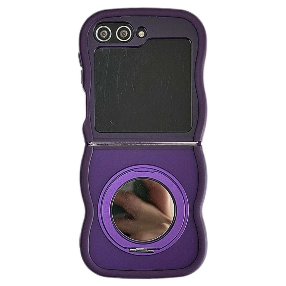 360° Rotating Mirror Ring Holder with Curly Wavy Frame - Magnetic Phone Case Stand