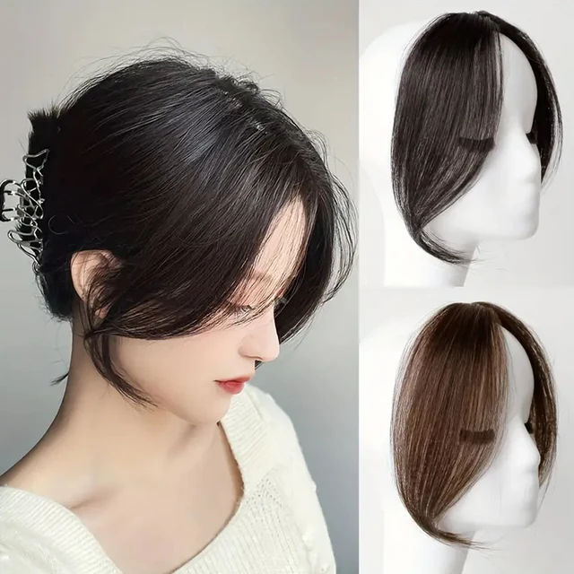 2 pièces frange latérale Extension de cheveux synthétiques pince facile en frange dégradée postiche à frange synthétique sans couture naturelle pour femmes filles 1