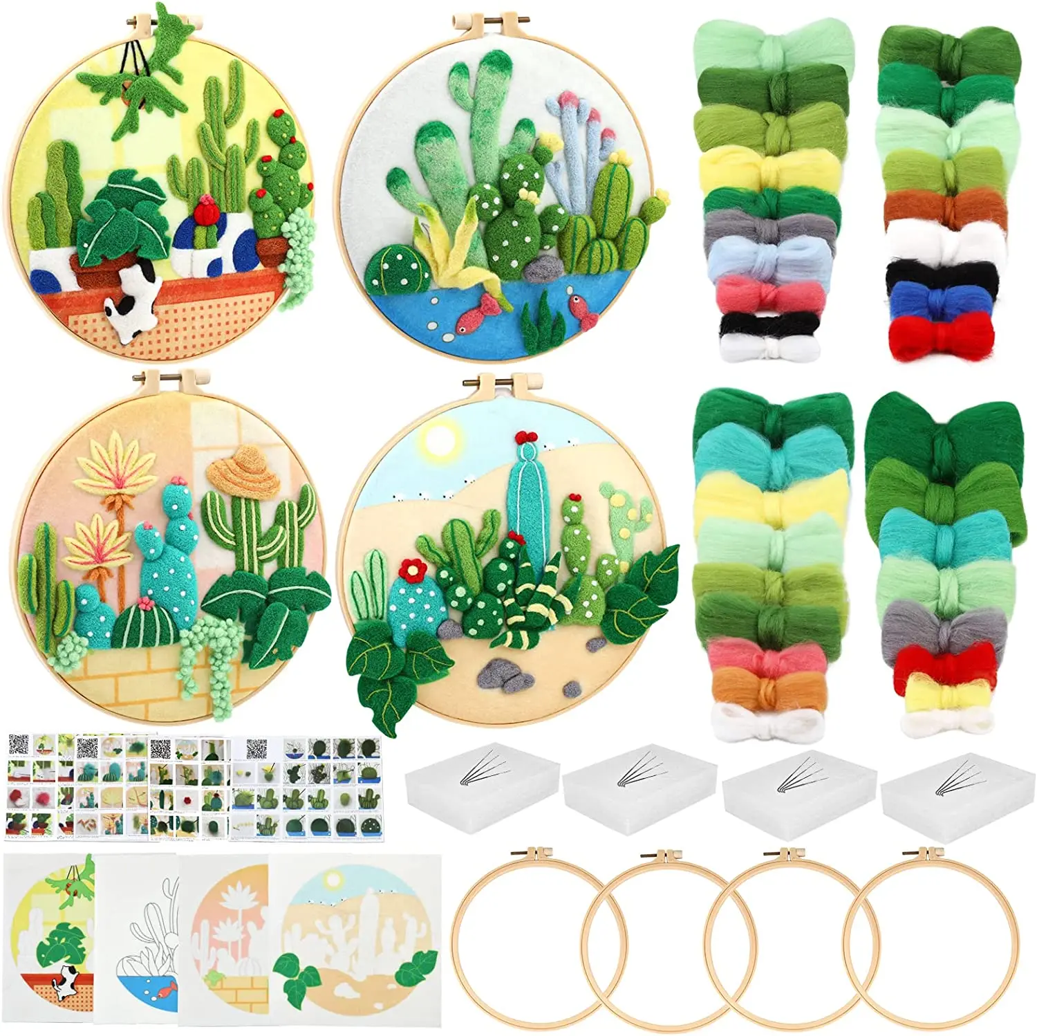 Needle Felting Kit Wool Felting Kit Needle Felting Painting Kit RUOPOTY DIY Wool Felting Painting With Embroidery Frame Cactus Needle Painting Picture Handiwork For Home Decors Crafts Diy Gift