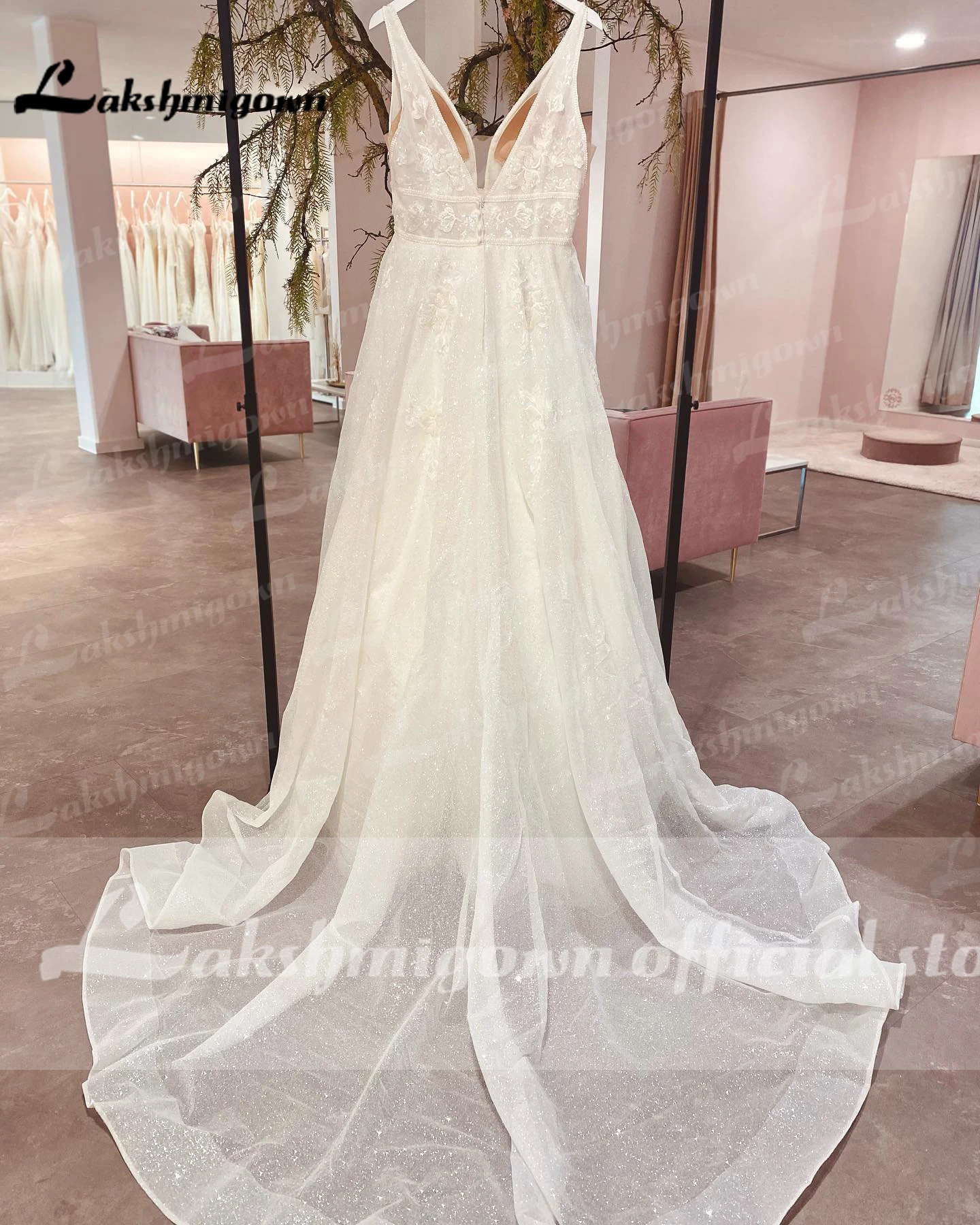 Lakshmigown Glitter Shiny Wedding Dress Customized V Neckline  Low V Back Vestidos De Noiva Bridal Gowns vestido de casamento 2