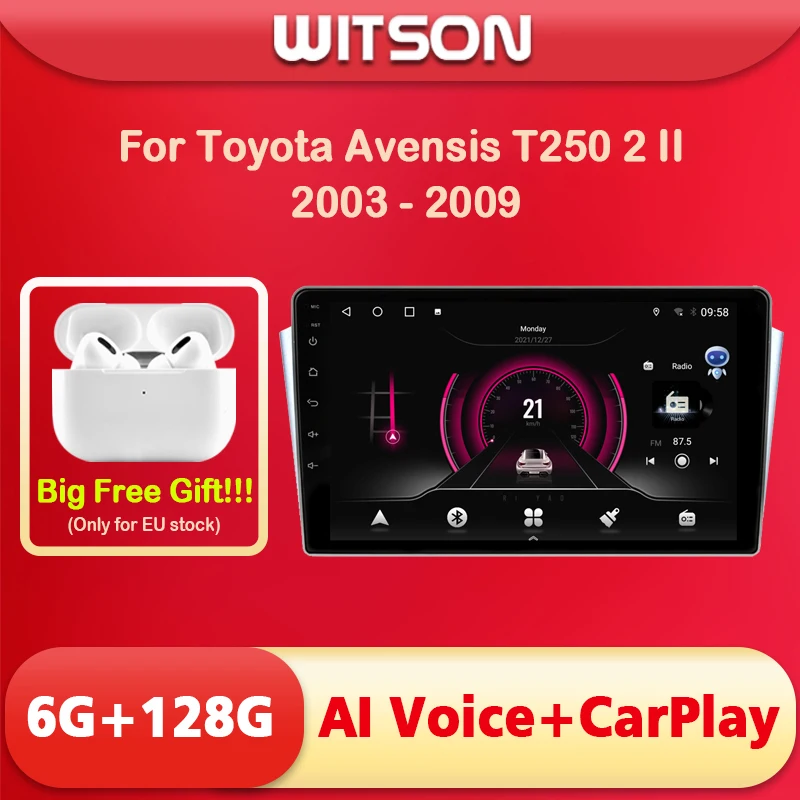 

WITSON 9 дюймов Android 12 AI VOICE 1 Din in Dash Car radio для TOYOTA AVENSIS 2005-2007 автомобильный стерео навигатор GPS