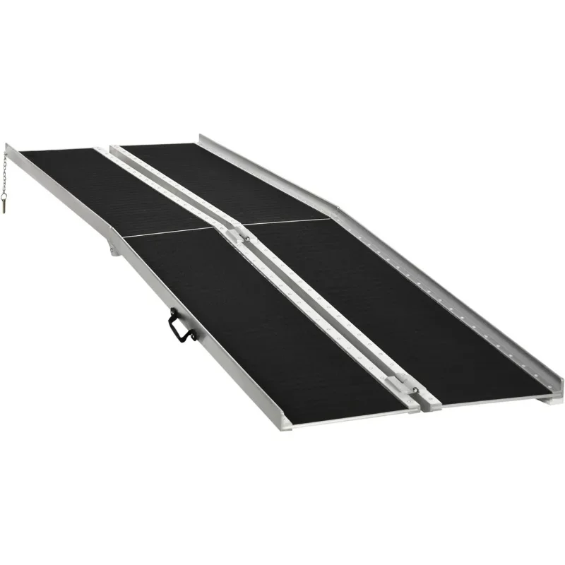 

HOMCOM 10' Aluminum Skidproof Portable Wheelchair Ramp for Home, Steps, Doorways, Carpeted Foldable Handicap Ramp, Threshold Ram