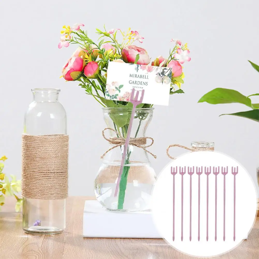 Lightweight 100Pcs Unique 3-fork Head Card Holder Centerpiece Cake Topper Stick Eco-friendly Flower Stick Exquisite for Party