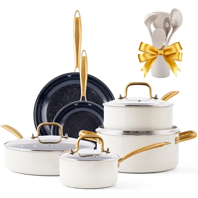 Ceramic Cookware Set, Nonstick Pots & Pans Set, Non-Toxic Cookware