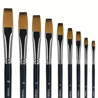 9pcs Flat Acrylic Paint Brushes, Synthetic Japanese Artist Bright Paint Brushes, For Acrylic Painting, Oil, Watercolor, Gouache 1
