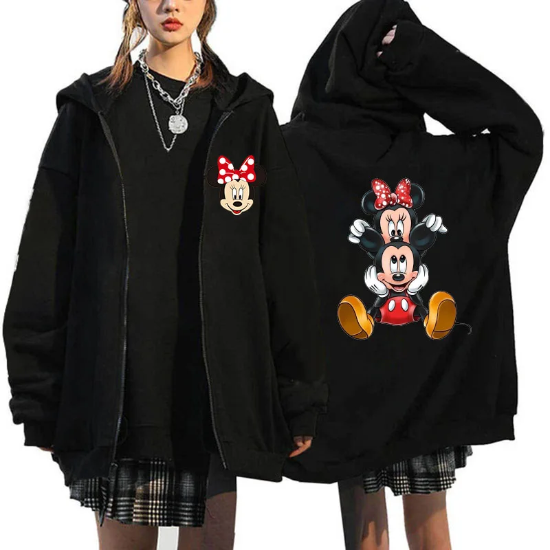thumbnail image 1 of Sudaderas con cremallera de Minnie y Mickey Mouse para mujer, sudaderas con capucha de Disney, chaqueta Harajuku, ropa de calle de dibujos animados, Unisex, años 90, Y2k, 1 of 3