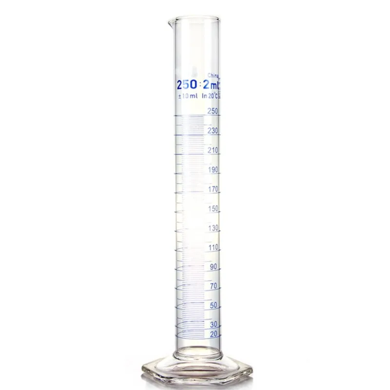 250mL Measuring Cylinder with Spout and Graduation with Glass Heagon Base Laboratory Chemistry Equipment