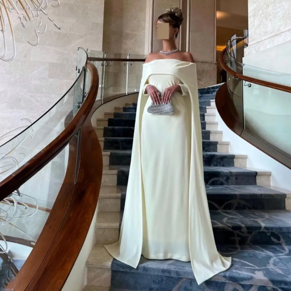 

Simple White Off the Shoulder Mermaid Formal Evening Dres Chiffon Floor-Length Mermaid High-end Dubai Arab Custom Prom Gowns
