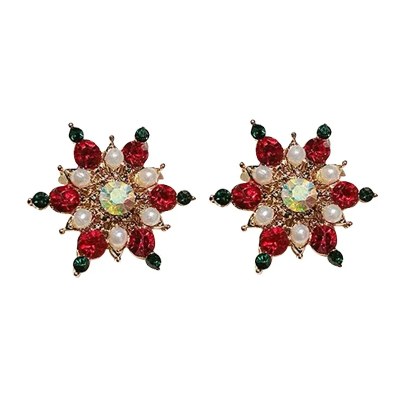 Elegante Schneeflocken-Ohrstecker für Damen Koreanische Mode Weihnachtsbaum Imitationsperle Kristall Zirkon Ohrringe Party-Schmuck – Detail 10