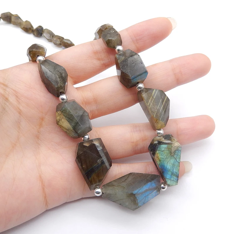 Fine Jewelry Natural Stone Labradorite Necklace Accessories Beads For DIY Jewelry Making 28x16x14mm 13x9x6mm 21inch 68.5g