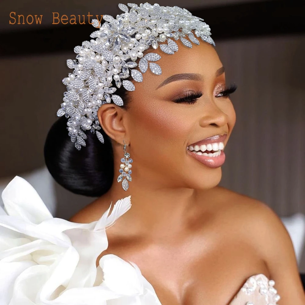 DZ065 Crystal Wedding Hair Jewelry Earring Set Party Headwear Bride Headpiece Gift Wedding Headband for Women Tiara Headdress