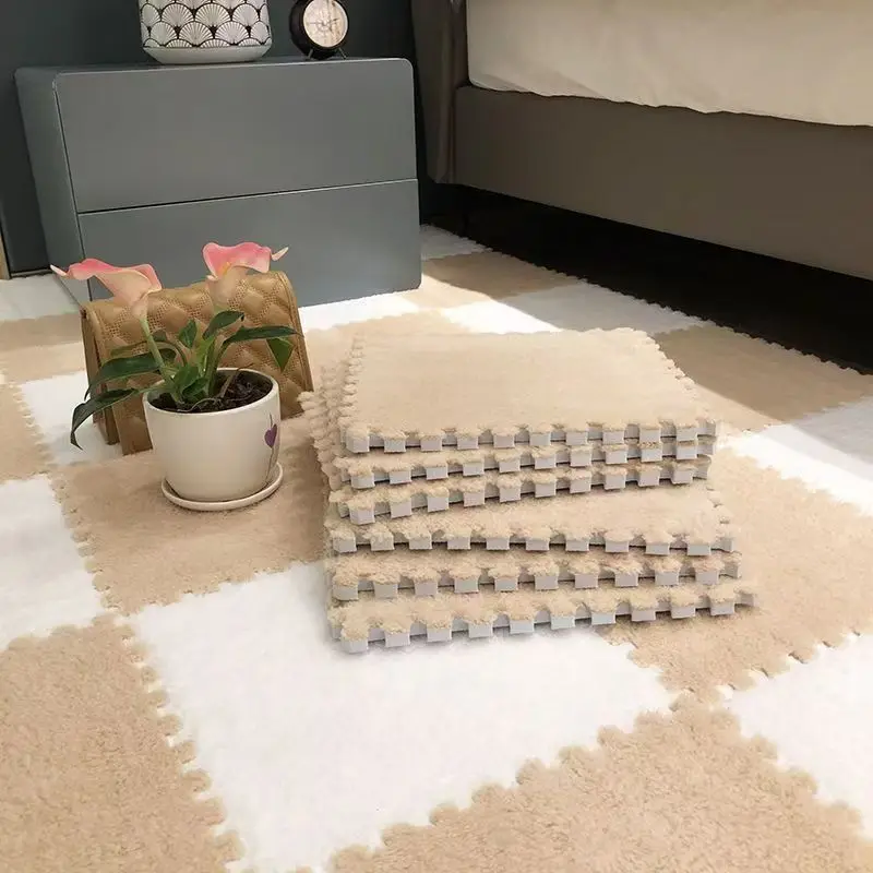 Multicolor Plush Patchwork Floor Mat Baby Play Pad EVA Interlocking Foam Rug Bedroom Bedside Mat Colorful Interior Decoration