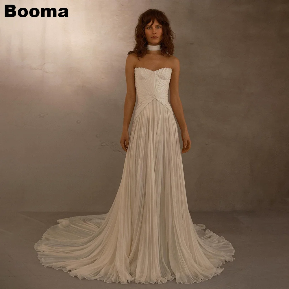 

Booma Generous A-Line Wedding Dresses Sweetheart Pleats Chiffon Brides Dress for Women Sweep Train Elgenat Bridals Party Gowns