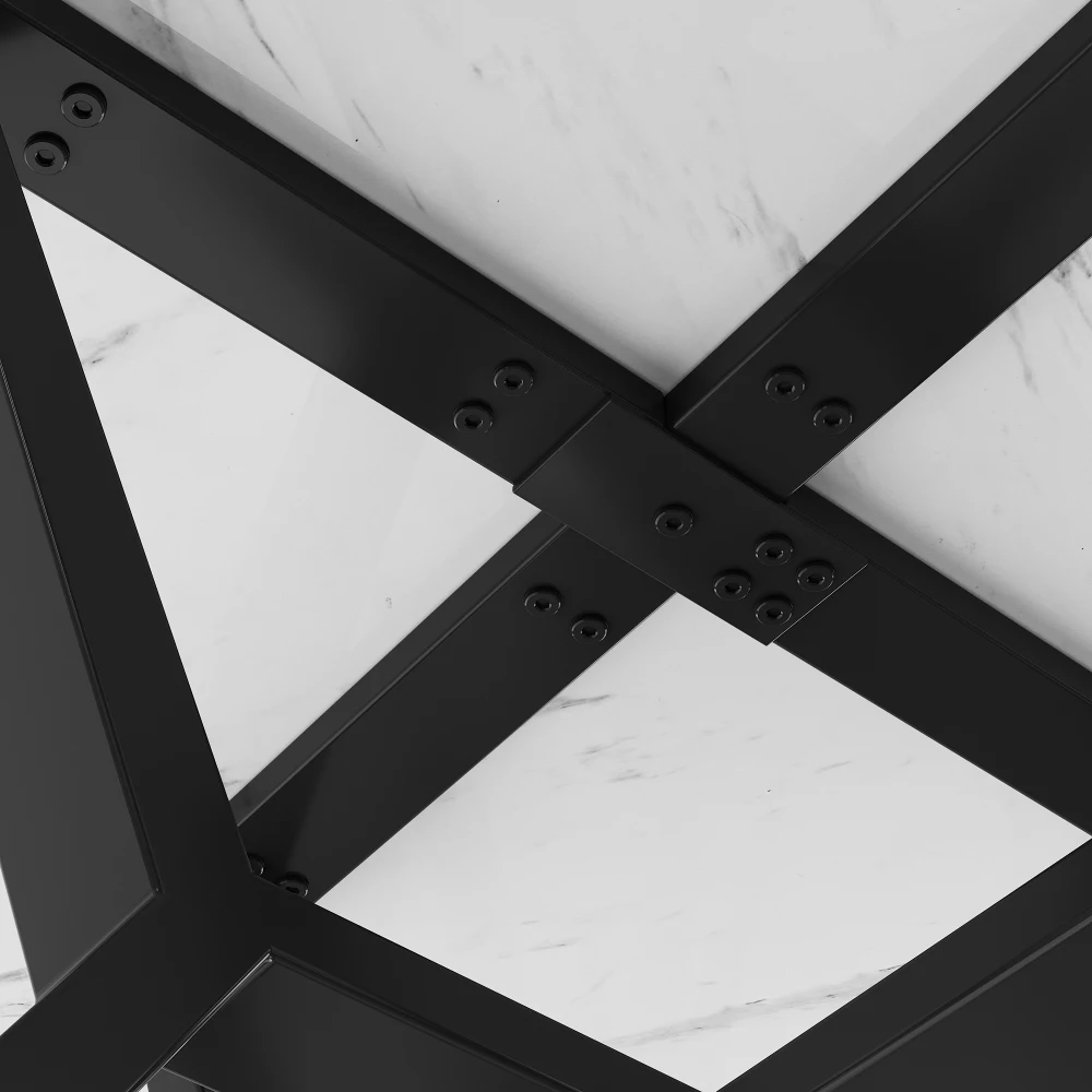 Moderner und einfacher runder Marmor-Esstisch (Durchmesser 1 m), X-förmiger Couchtisch mit Metallhalter, stabil und langlebig – Detail 28