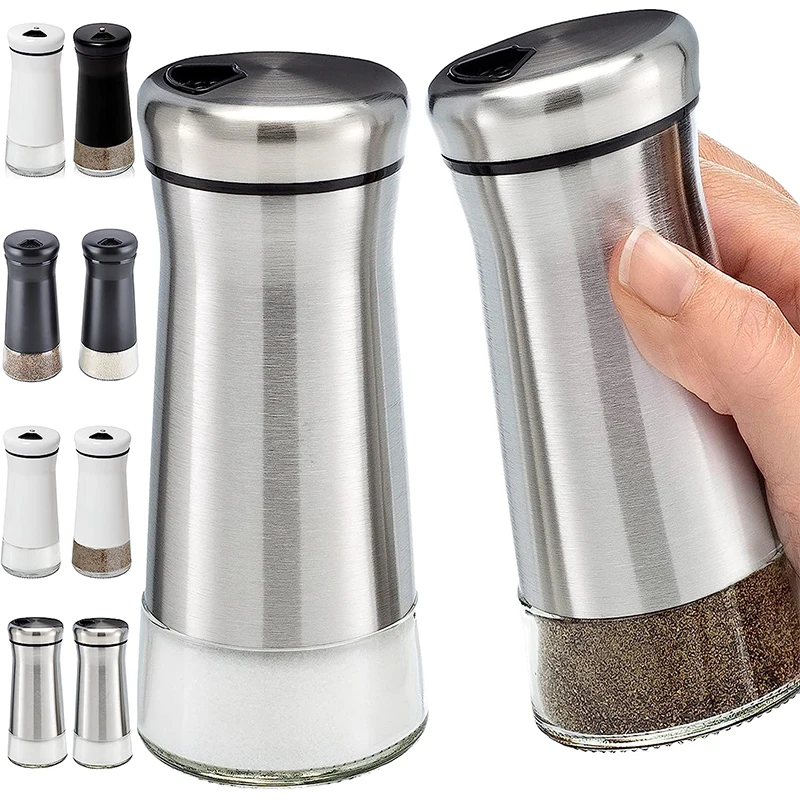 Glass Salt and Pepper Shakers Set Adjustable Pour Holes Stainless Steel Salt Shaker and Pepper Shaker Farmhouse Jar salt and pepper grinder