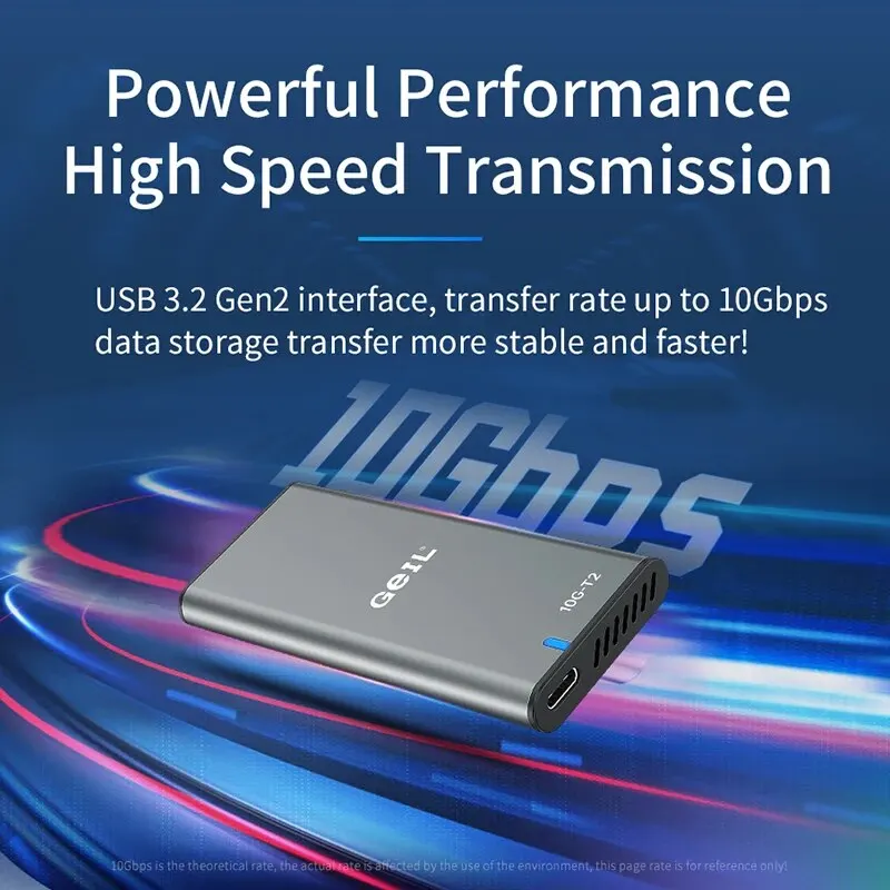 GeIL M.2 NVMe 모바일 SSD 인클로저, 나사 없는 USB 3.2 Gen 2 인터페이스, C타입 세트, 2230, 2242, 2260/2280 스토리지 박스용, 10Gbps