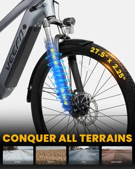 VEEFA Peak 1000W Electric Bike for Adults 27.5' 48V Ebike with Built-in Removable Battery up to 24Mph 80 Miles Commuter E-Bike 4