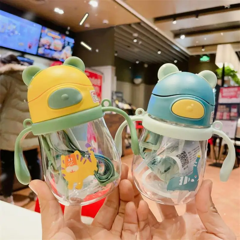 Baby Cartoon Bear Baby Bottles Portable Double Handle Infant Drop-proof Sippy Cup Drinking Cup With Scale Children