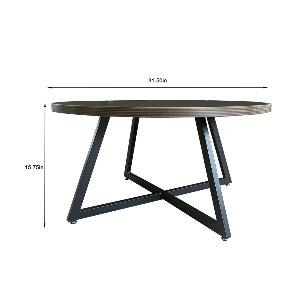 Round Coffee Table Wood Grain and Black Metal