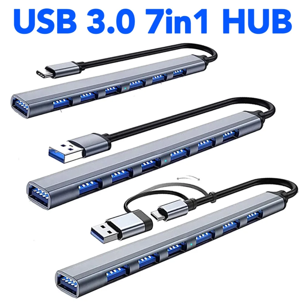 7-Port High-Speed USB-C Hub with USB-A and USB-C PD Connectivity